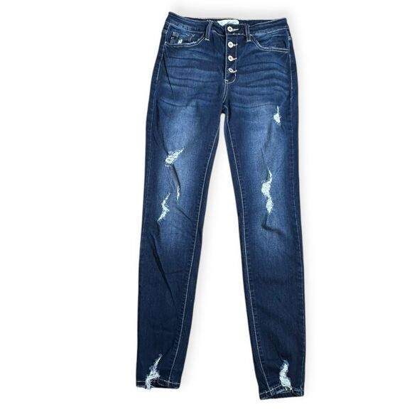 KANCAN Women’s Dark Blue Wash Chelsea High-Rise Button Fly Jeans Size 9/28 Style - Picture 5 of 9